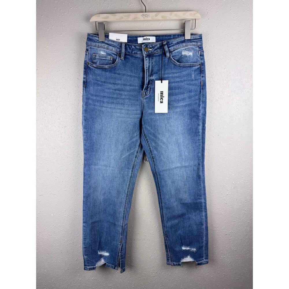 NWT Mica Womens jeans high rise straight leg ankle slit size 30